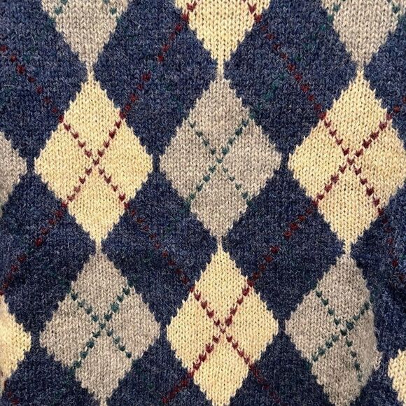 Highlands Shetland 100% Wool Blue White Diamond Sweater - Large - Picture 4 of 7